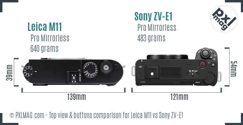 Leica M11 vs Sony ZV-E1 top view buttons comparison
