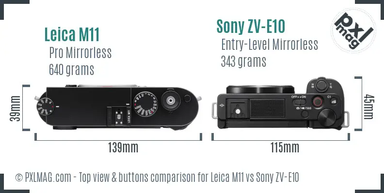 Leica M11 vs Sony ZV-E10 top view buttons comparison