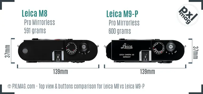 Leica M8 vs Leica M9-P top view buttons comparison Leica M8 vs Leica M9-P top view buttons comparison
