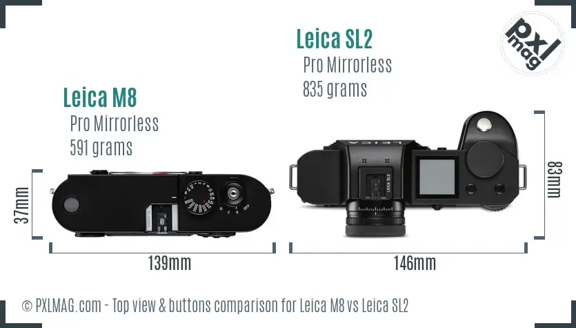 Leica M8 vs Leica SL2 top view buttons comparison