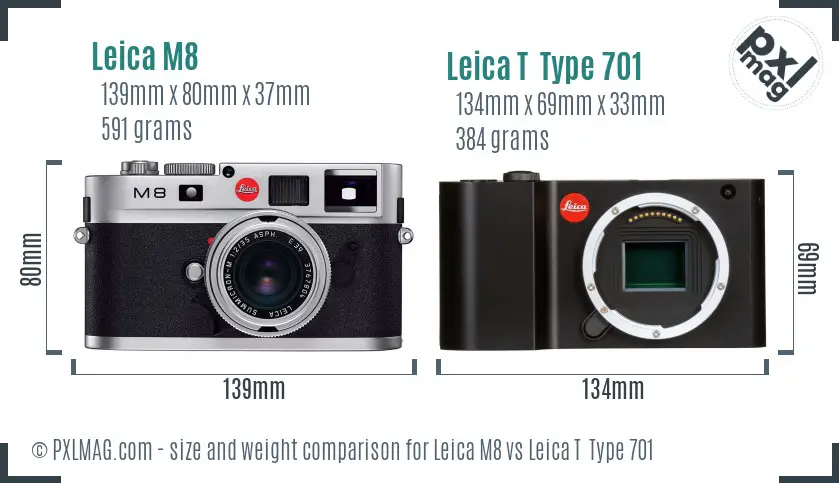 Leica M8 vs Leica T  Type 701 size comparison