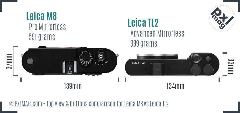 Leica M8 vs Leica TL2 top view buttons comparison