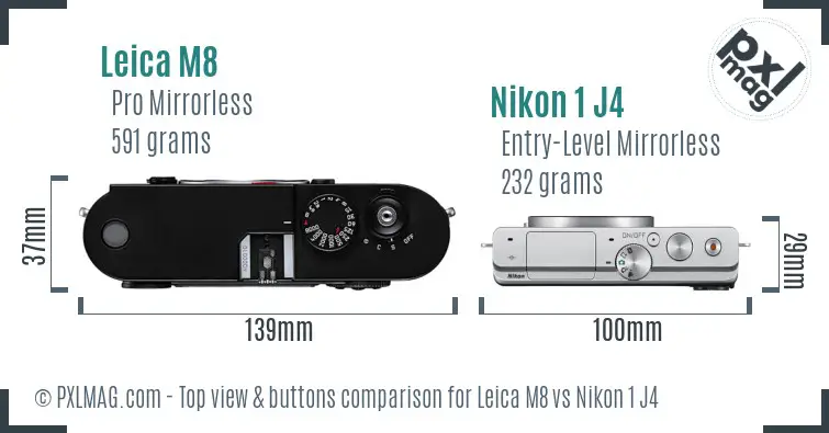 Leica M8 vs Nikon 1 J4 top view buttons comparison