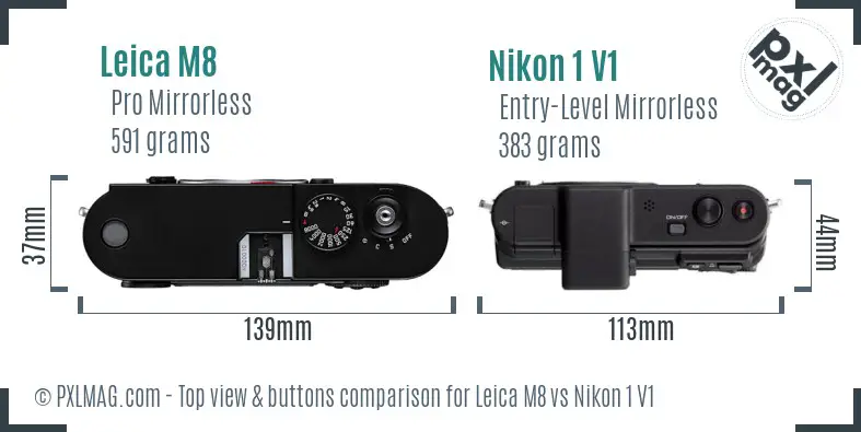 Leica M8 vs Nikon 1 V1 top view buttons comparison