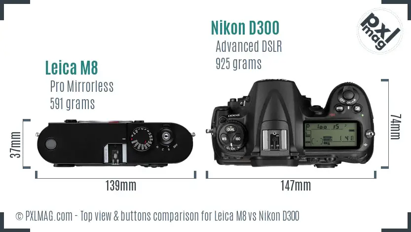 Leica M8 vs Nikon D300 top view buttons comparison