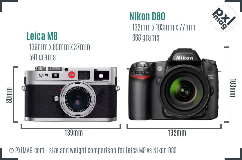 Leica M8 vs Nikon D80 size comparison