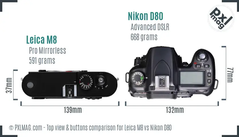 Leica M8 vs Nikon D80 top view buttons comparison