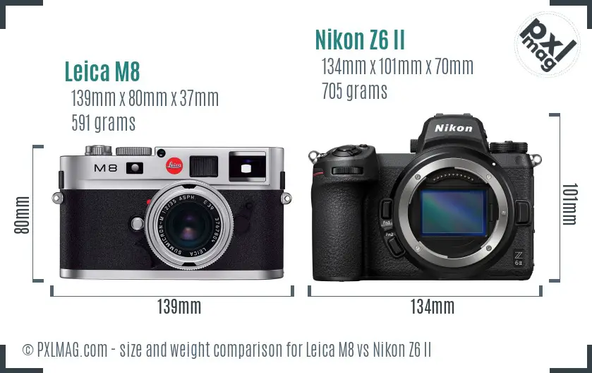 Leica M8 vs Nikon Z6 II size comparison