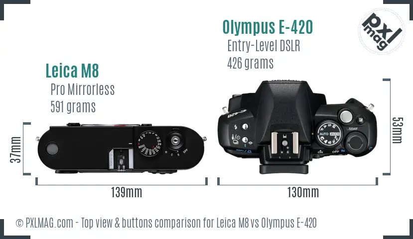 Leica M8 vs Olympus E-420 top view buttons comparison