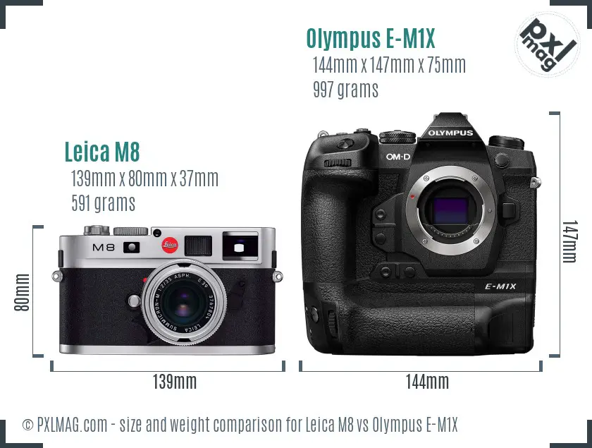 Leica M8 vs Olympus E-M1X size comparison