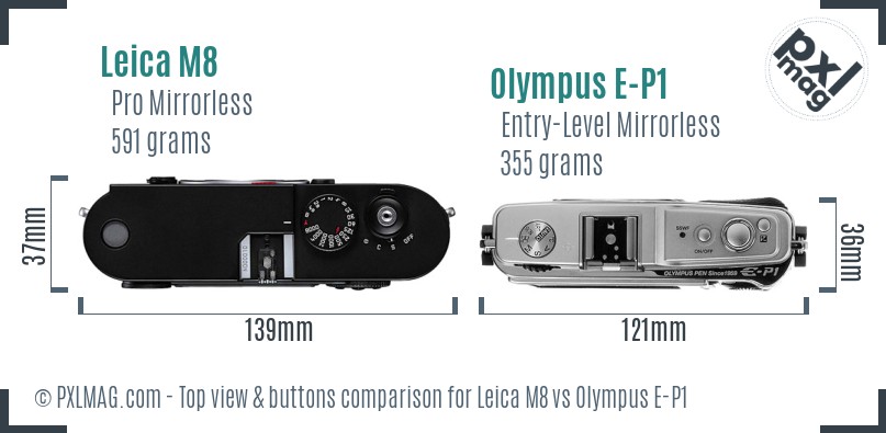 Leica M8 vs Olympus E-P1 top view buttons comparison