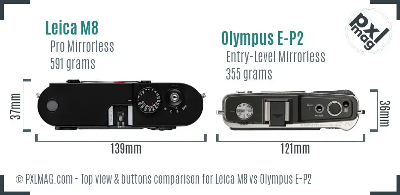 Leica M8 vs Olympus E-P2 top view buttons comparison