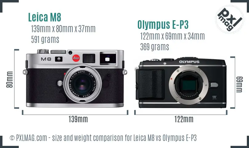 Leica M8 vs Olympus E-P3 size comparison