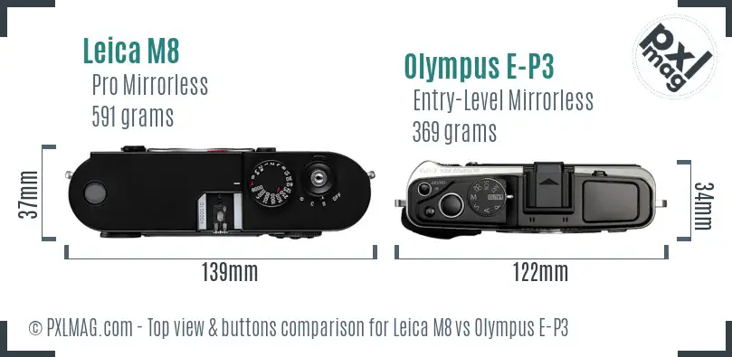 Leica M8 vs Olympus E-P3 top view buttons comparison