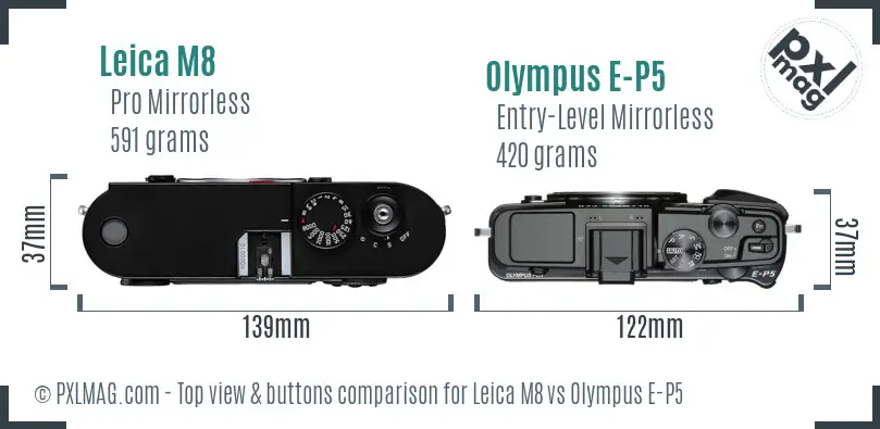 Leica M8 vs Olympus E-P5 top view buttons comparison