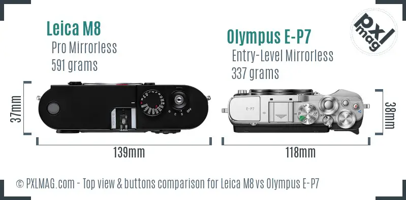 Leica M8 vs Olympus E-P7 top view buttons comparison