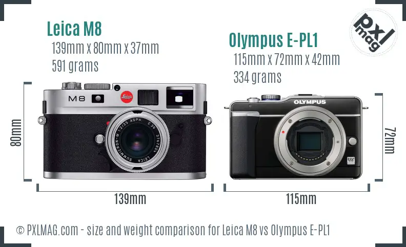 Leica M8 vs Olympus E-PL1 size comparison