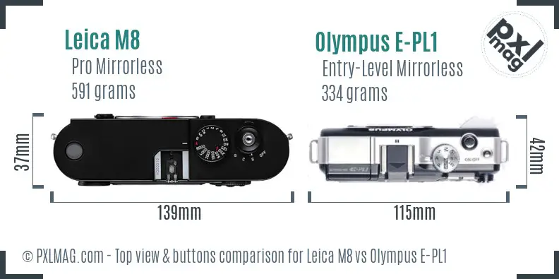 Leica M8 vs Olympus E-PL1 top view buttons comparison