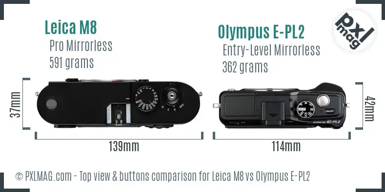 Leica M8 vs Olympus E-PL2 top view buttons comparison