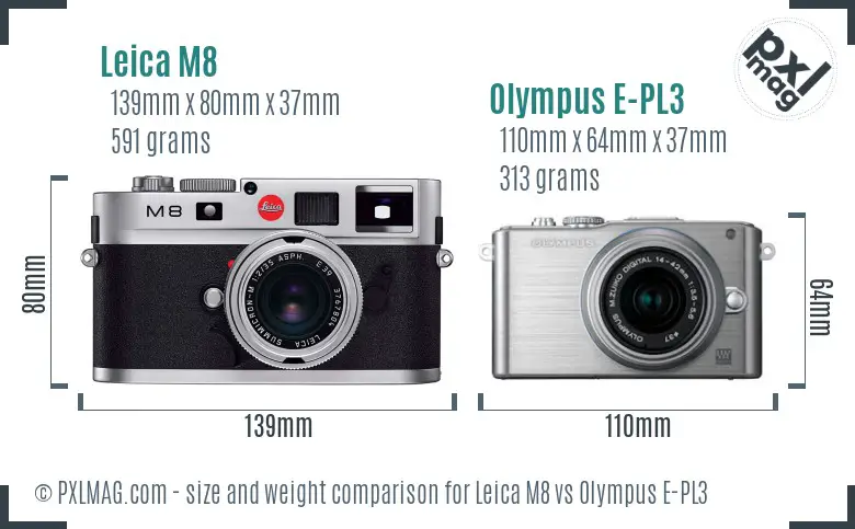 Leica M8 vs Olympus E-PL3 size comparison