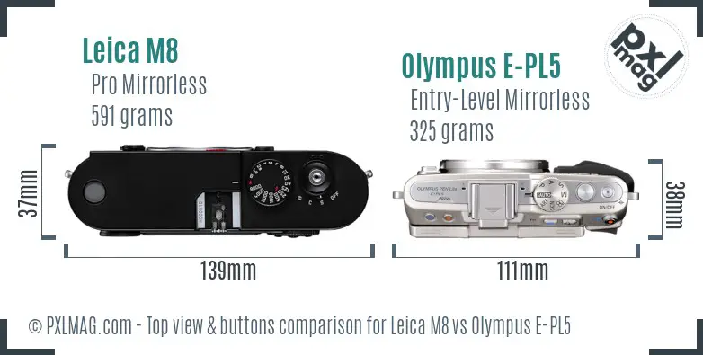 Leica M8 vs Olympus E-PL5 top view buttons comparison