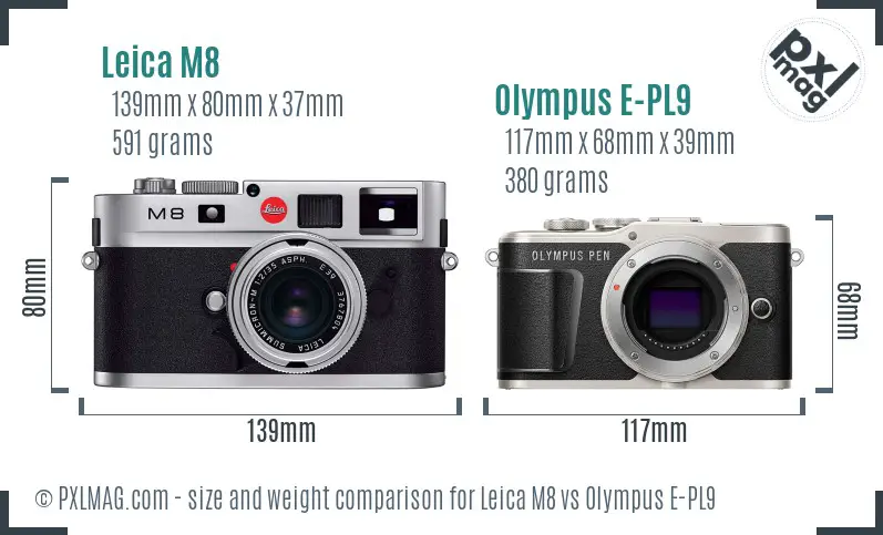 Leica M8 vs Olympus E-PL9 size comparison