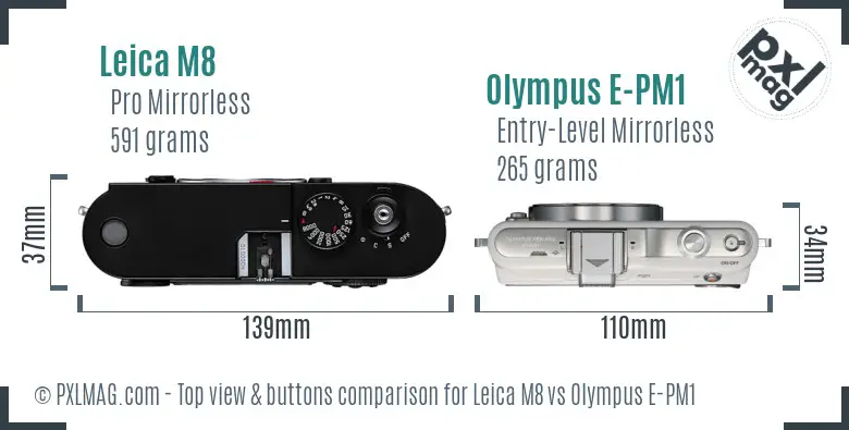 Leica M8 vs Olympus E-PM1 top view buttons comparison