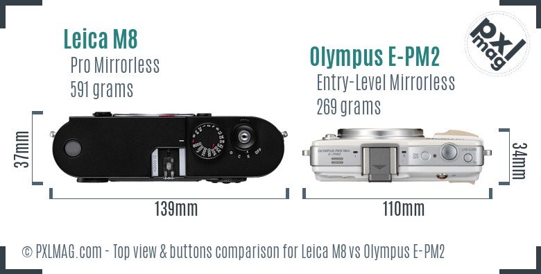 Leica M8 vs Olympus E-PM2 top view buttons comparison
