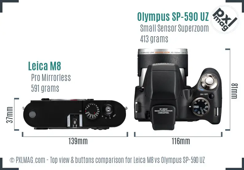 Leica M8 vs Olympus SP-590 UZ top view buttons comparison