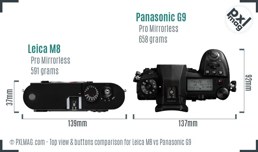 Leica M8 vs Panasonic G9 top view buttons comparison