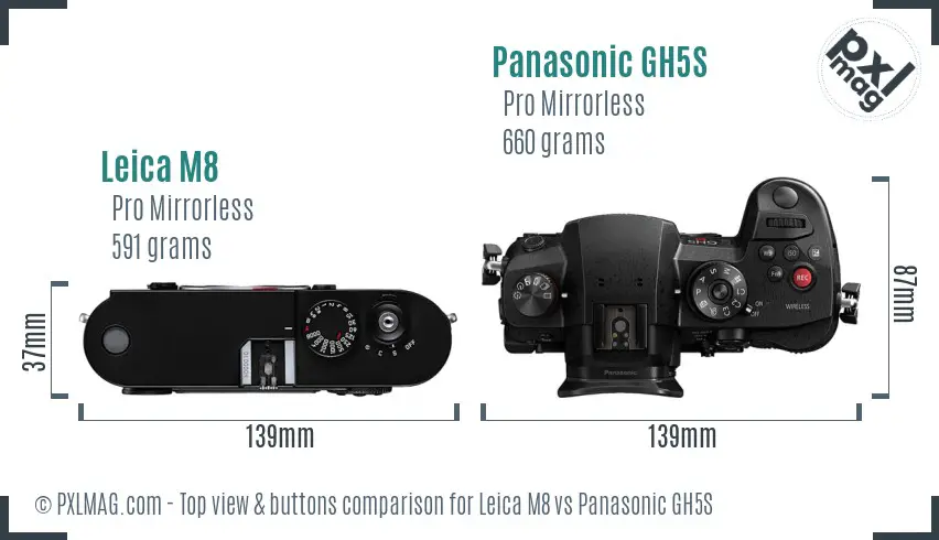 Leica M8 vs Panasonic GH5S top view buttons comparison
