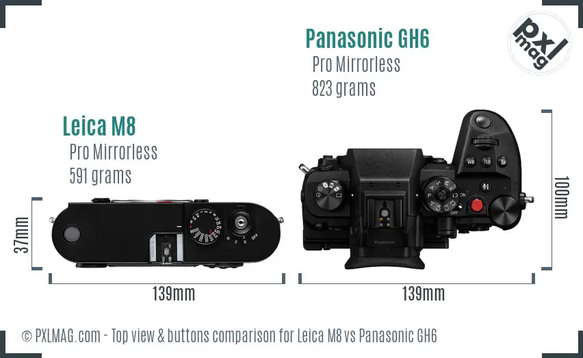 Leica M8 vs Panasonic GH6 top view buttons comparison