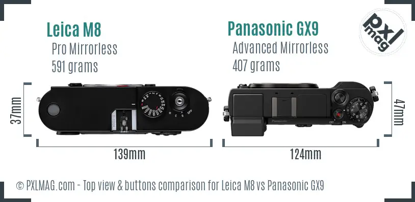 Leica M8 vs Panasonic GX9 top view buttons comparison