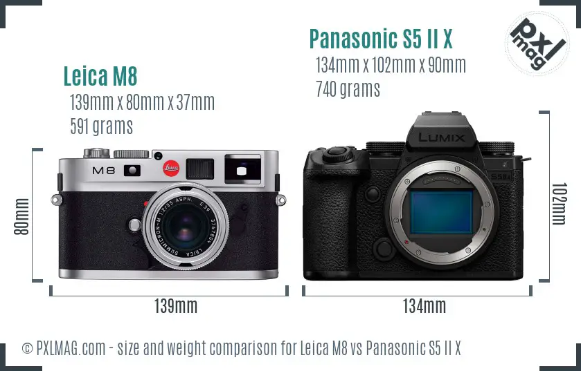 Leica M8 vs Panasonic S5 II X size comparison Leica M8 vs Panasonic S5 II X size comparison