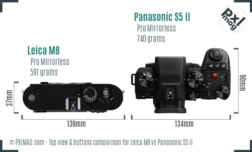 Leica M8 vs Panasonic S5 II top view buttons comparison