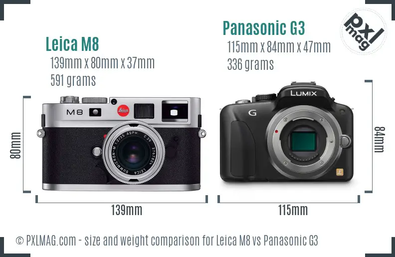 Leica M8 vs Panasonic G3 size comparison