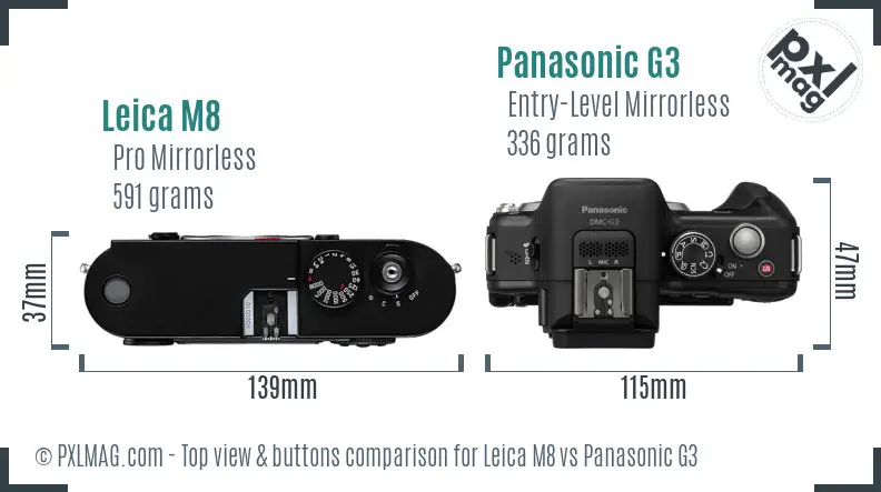 Leica M8 vs Panasonic G3 top view buttons comparison