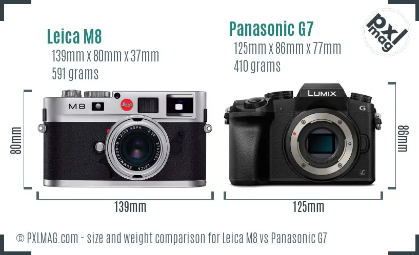 Leica M8 vs Panasonic G7 size comparison
