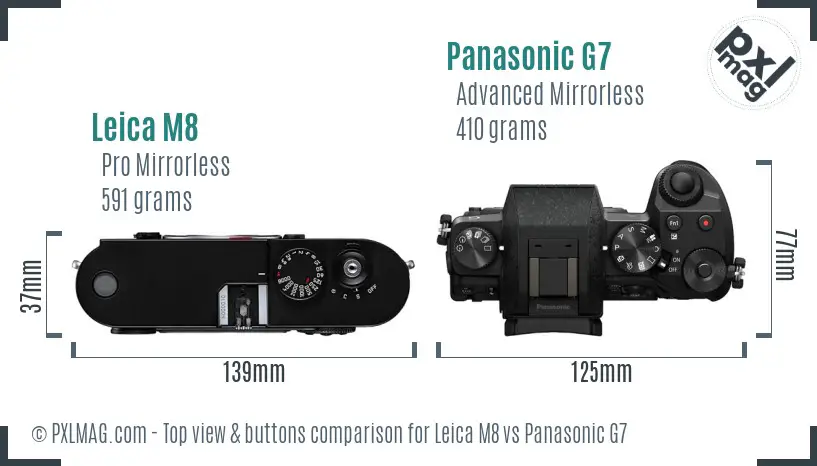 Leica M8 vs Panasonic G7 top view buttons comparison