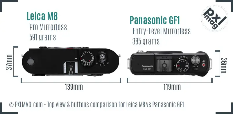 Leica M8 vs Panasonic GF1 top view buttons comparison