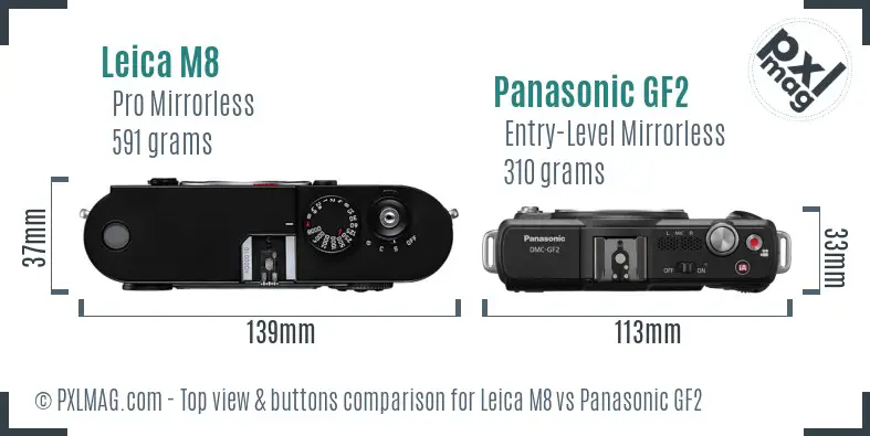 Leica M8 vs Panasonic GF2 top view buttons comparison