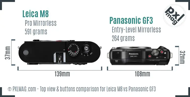 Leica M8 vs Panasonic GF3 top view buttons comparison