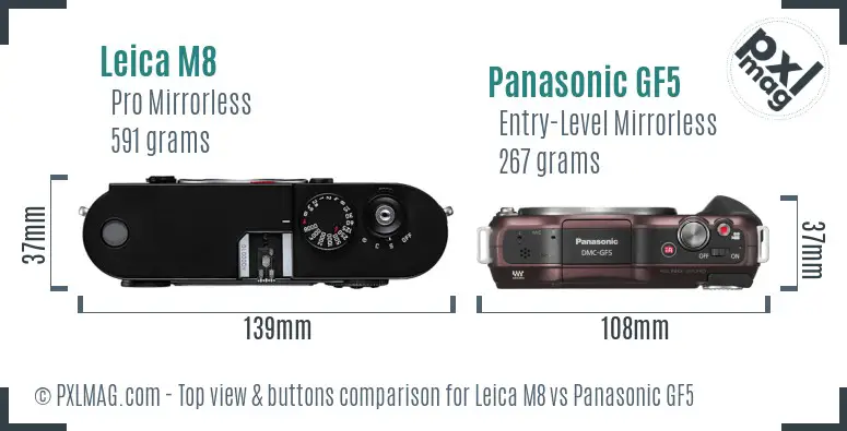 Leica M8 vs Panasonic GF5 top view buttons comparison