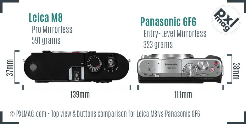 Leica M8 vs Panasonic GF6 top view buttons comparison