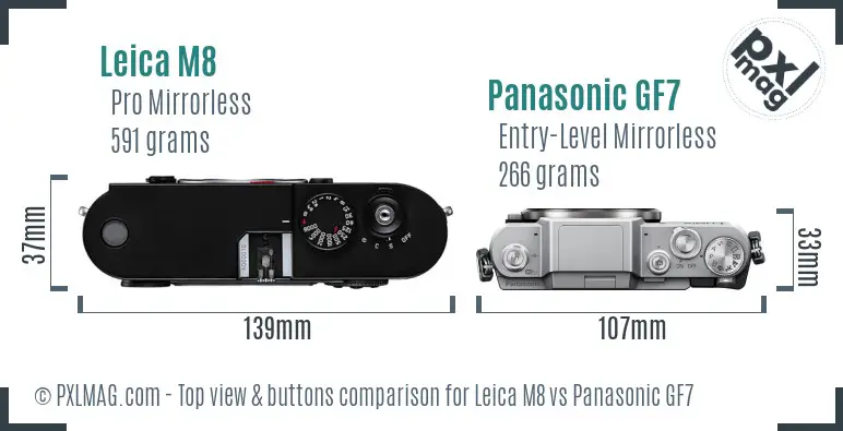 Leica M8 vs Panasonic GF7 top view buttons comparison