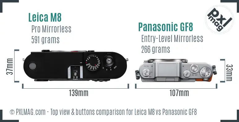 Leica M8 vs Panasonic GF8 top view buttons comparison