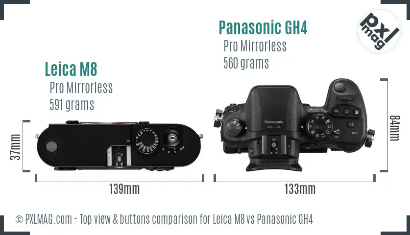 Leica M8 vs Panasonic GH4 top view buttons comparison