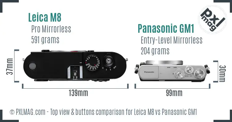 Leica M8 vs Panasonic GM1 top view buttons comparison Leica M8 vs Panasonic GM1 top view buttons comparison