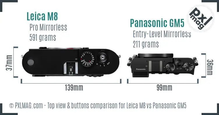 Leica M8 vs Panasonic GM5 top view buttons comparison