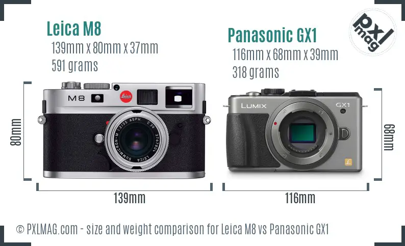 Leica M8 vs Panasonic GX1 size comparison